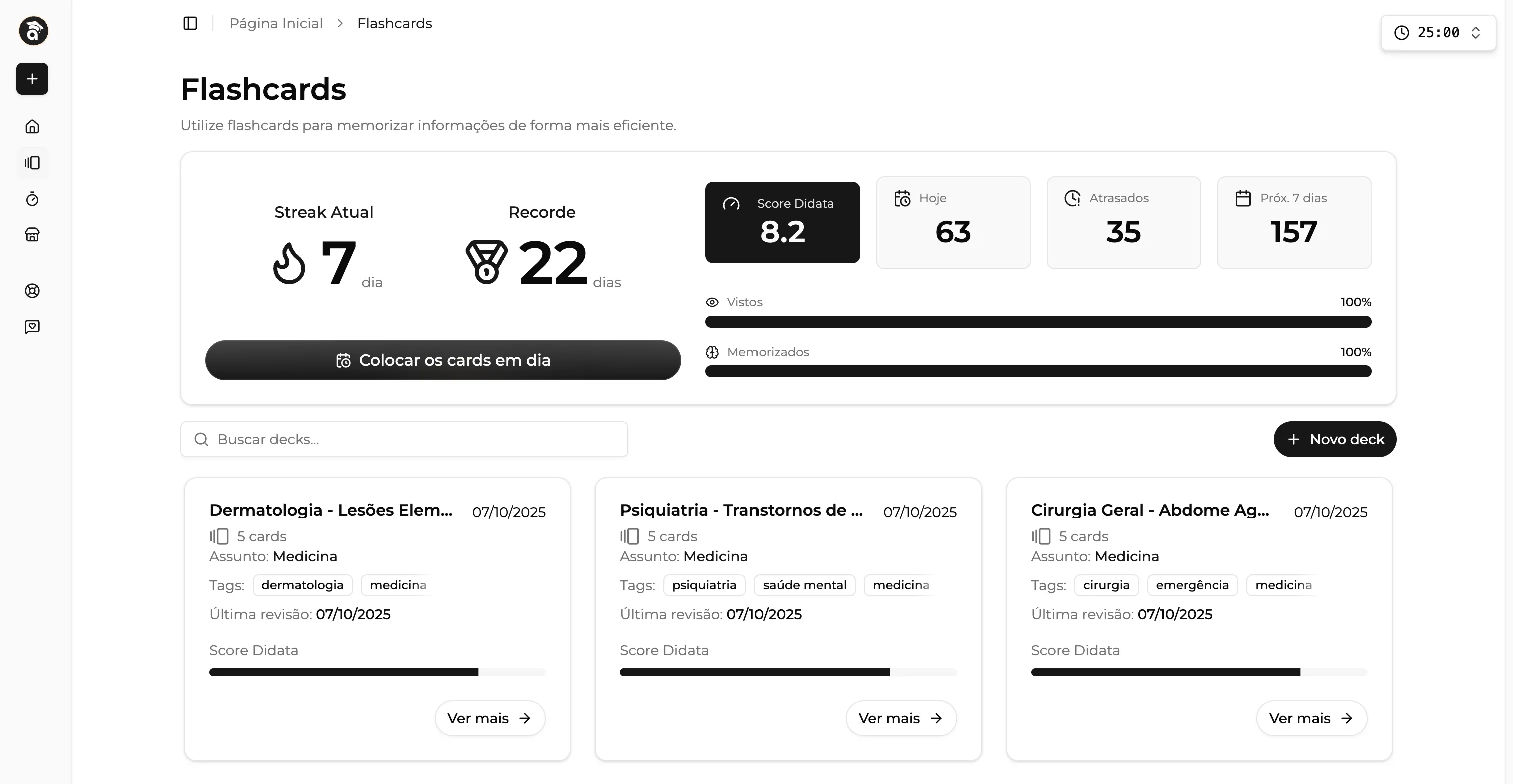 Gráficos de engajamento e frequência dos alunos