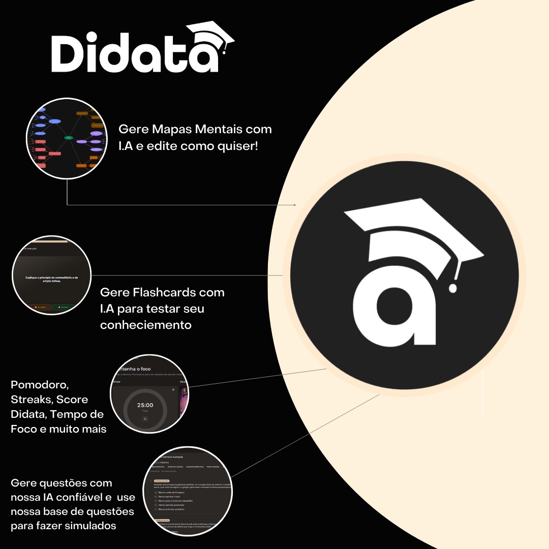 Estudo com flashcards, mapa mental e painel de revisão na Didata